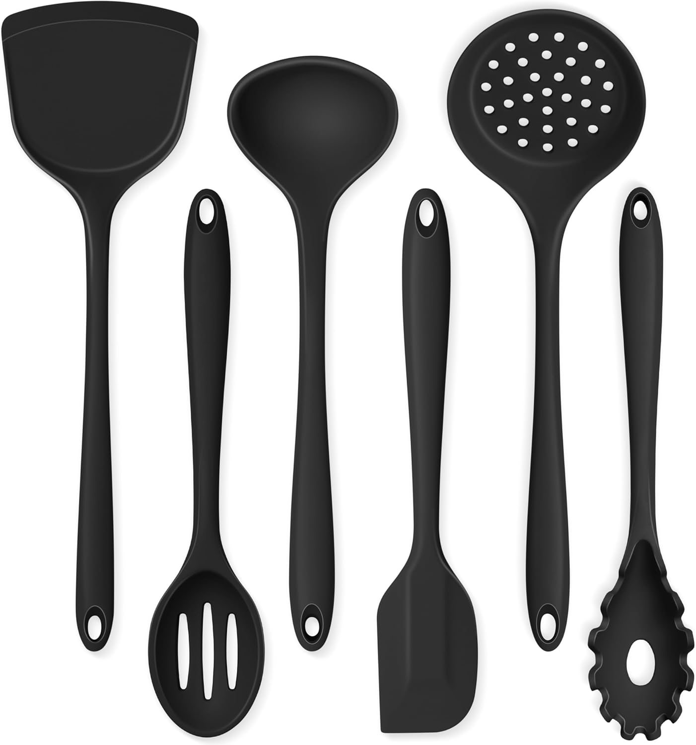 Cooking Utensils Set of 6, Onader Black Silicone Kitchen Cooking Utensils Set for Nonstick Cookware, Non Toxic & Dishwasher Safe Cooking Utensils Set of 6, Onader Black Silicone Kitchen Cooking Utensils Set for Nonstick Cookware, Non Toxic & Dishwasher Safe