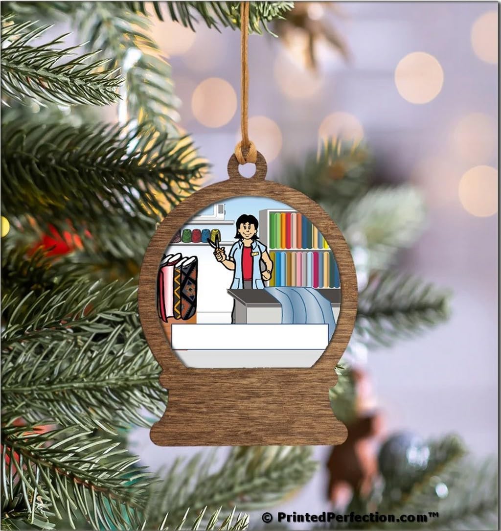 PrintedPerfection.com Personalized Fabric Store Female Wooden Snow Globe Shaped Christmas Ornament