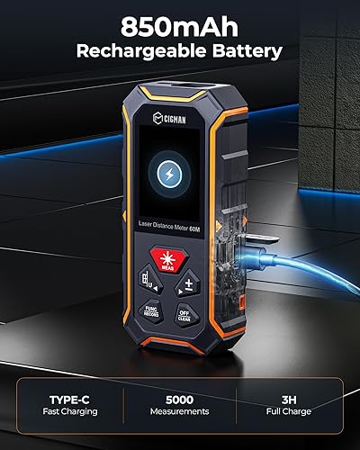Miniatura 5 de CIGMAN - Herramienta de medición láser doble, herramienta de medición láser bilateral de 393 pies, pantalla LCD retroiluminada de color, medición