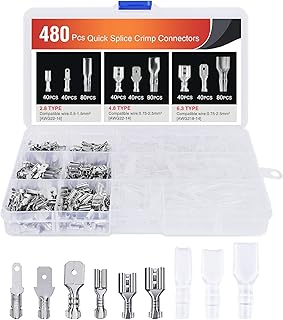 Nilight 480PCS Insulated Male Female Spade Terminals Quick Splice Assortment Tin Plated Open Barrel Copper Crimp Wire Connectors for 22-14 ga Electrical Wiring Car Audio Speaker