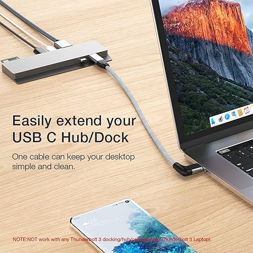 Miniatura 5 de UseBean Cable de extensión USB C en ángulo recto de 0.6 pies, 90 grados USB-C 3.2 Gen2 20Gbps macho a hembra, cable de video 4K en forma de L,