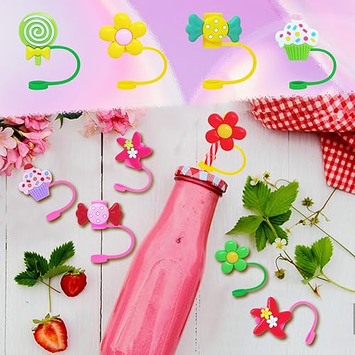 Miniatura 6 de Juego de 12 fundas de silicona para popotes reutilizables, con forma de corazón, tapas portátiles a prueba de polvo para popotes de 0.315 a 0.315