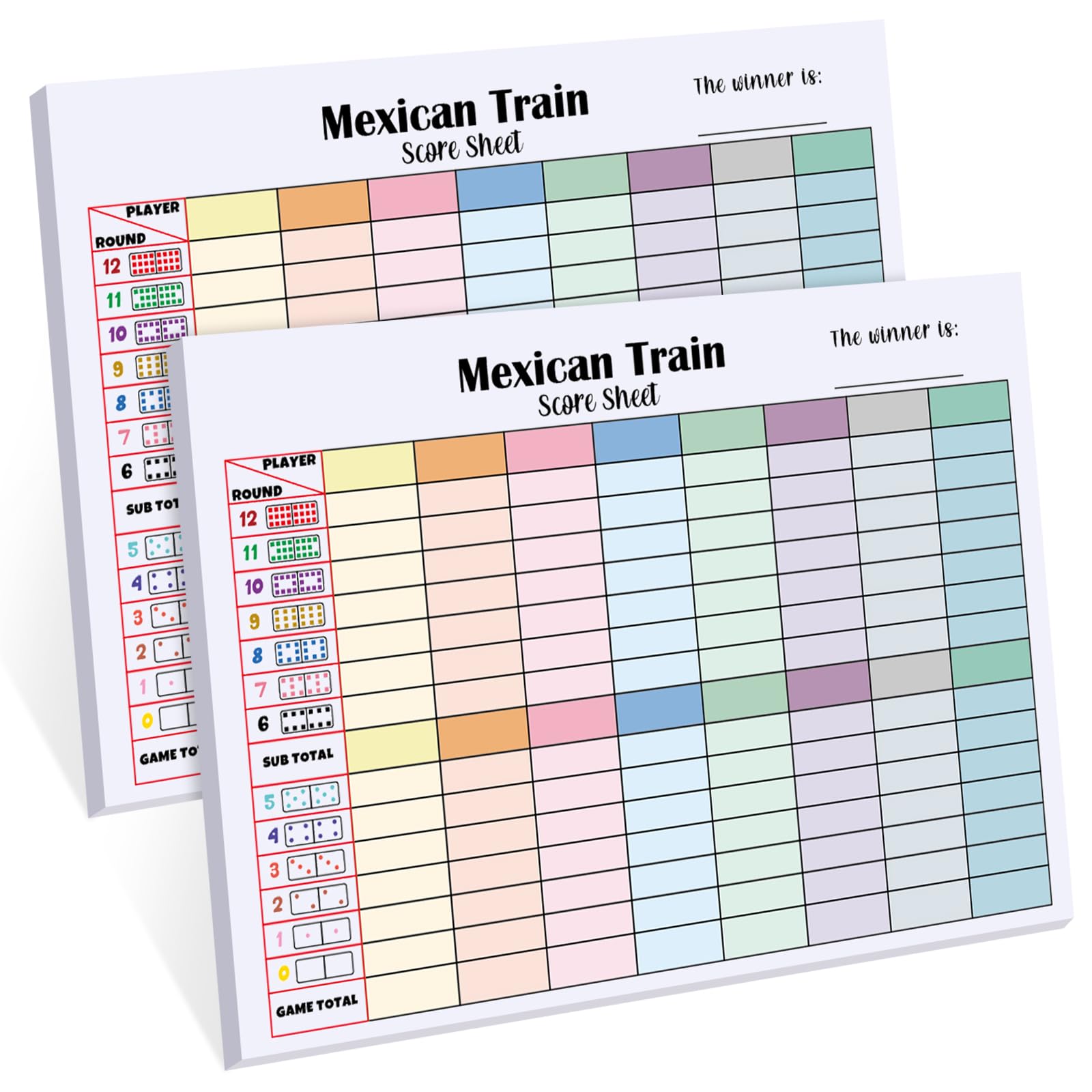 Halloscume 2 Pack 120 Sheets Mexican Train Score Pads Colorful Chicken Foot Dominoes Game Scorepad Adult Mexican Train Score Sheet Scoreboard Paper