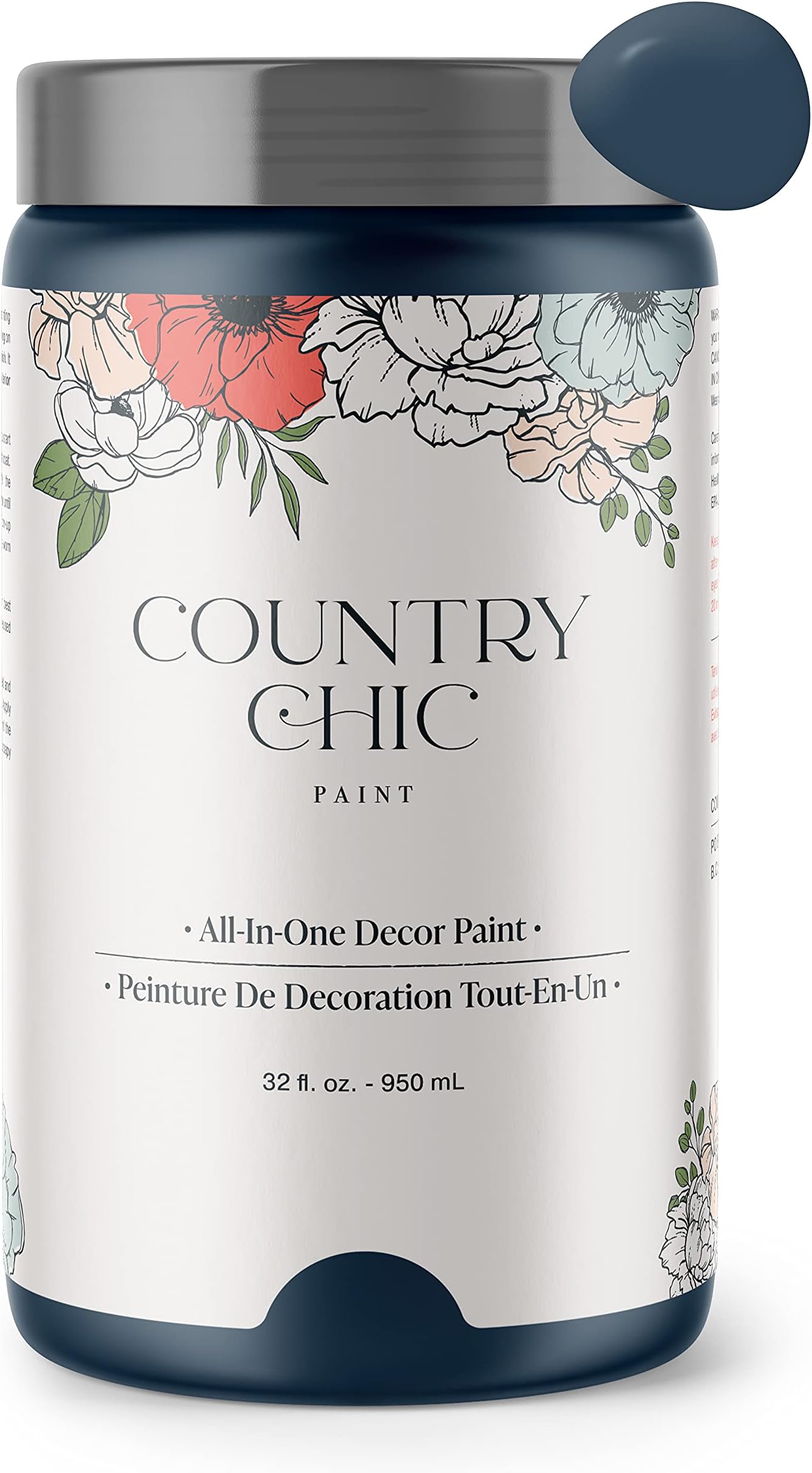 Country Chic All-in-One Chalk Paint for Furniture, Cabinets, Home Decor, Eco-Friendly, Matte Finish, Built-In Primer & Top Coat for Wood, Metal - Starstruck (Navy Blue) - Quart 32 oz (950 ml)