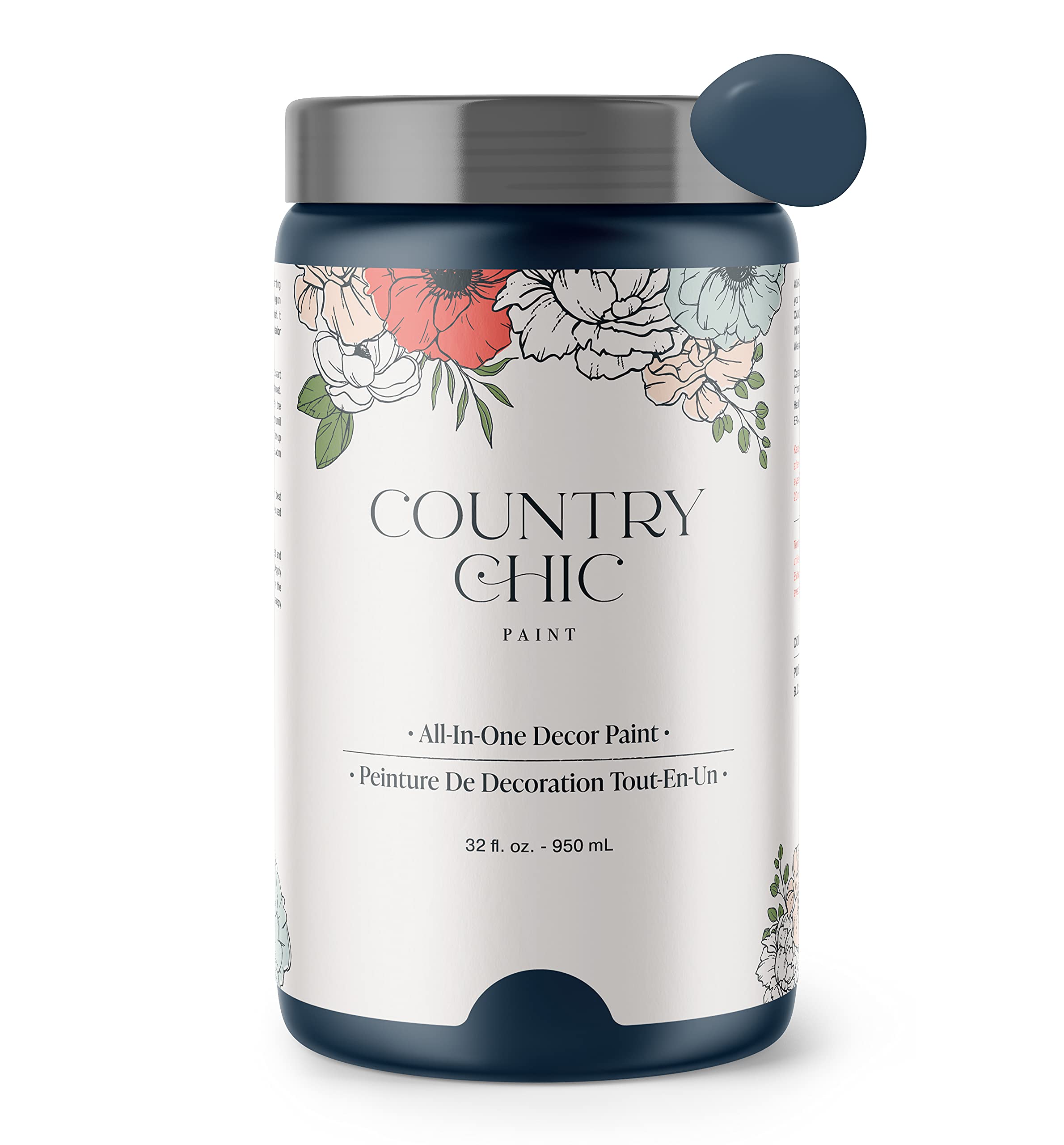 Country Chic All-in-One Chalk Paint for Furniture, Cabinets, Home Decor, Eco-Friendly, Matte Finish, Built-In Primer & Top Coat for Wood, Metal - Starstruck (Navy Blue) - Quart 32 oz (950 ml)