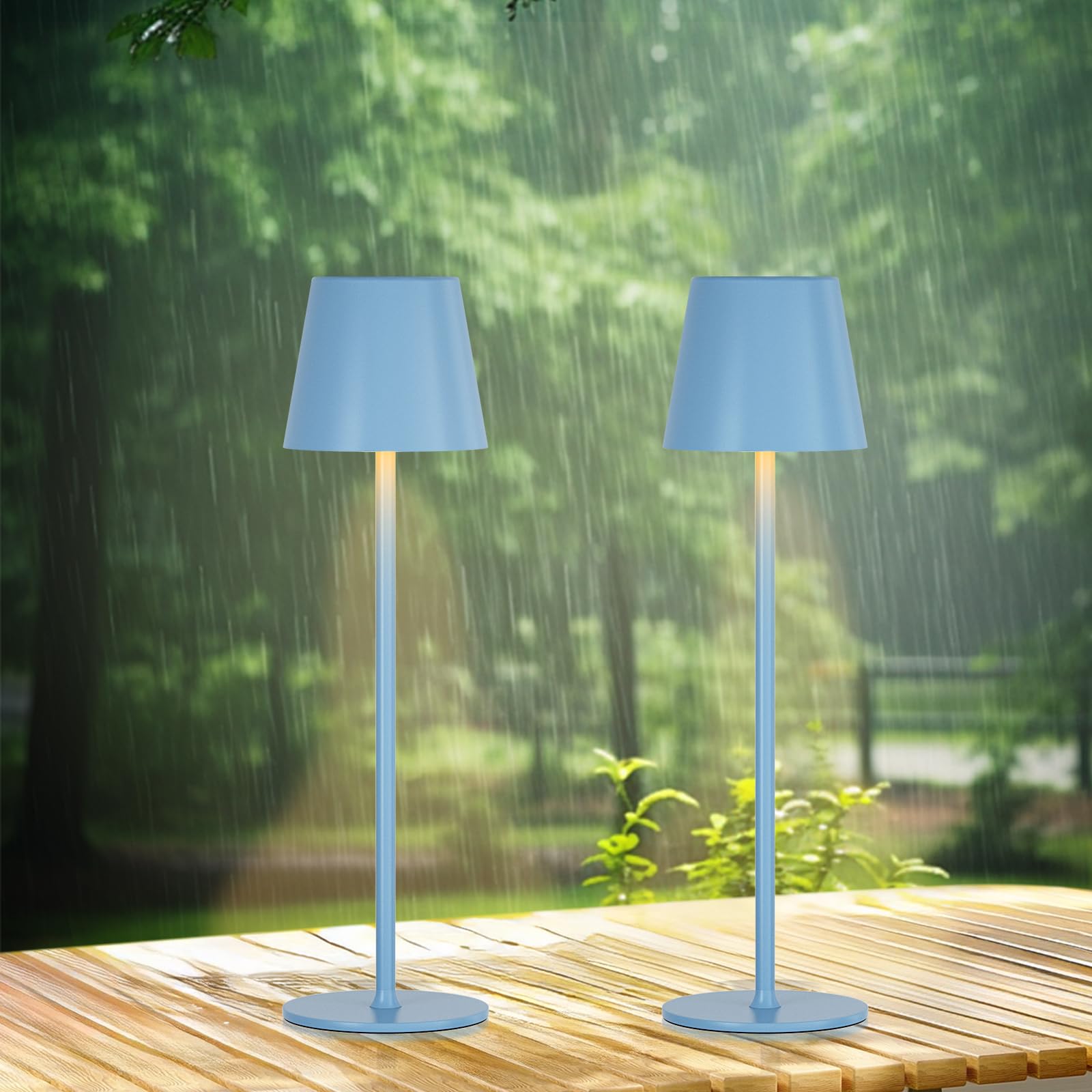 2 Pezzi Lampada da Tavolo Senza Fili, Touch Dimmerabile, 3 Modalità di Colore, Lampada da Comodino LED Ricaricabile per Camera da Letto, Soggiorno, Campeggio all'aperto Esterno(Blu)