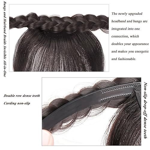 Miniatura 3 de Diadema de cabello trenzado con flequillo francés, diadema de cabello humano, flequillo, flequillo, flequillo, una pieza, extensión de cabello