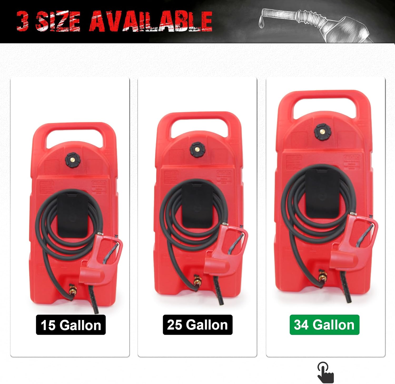 Portable 34 Gallon Fuel Tank With Siphon Pump & 10 Ft Hose - Gas & Diesel Storage For Cars, Boats, Generators