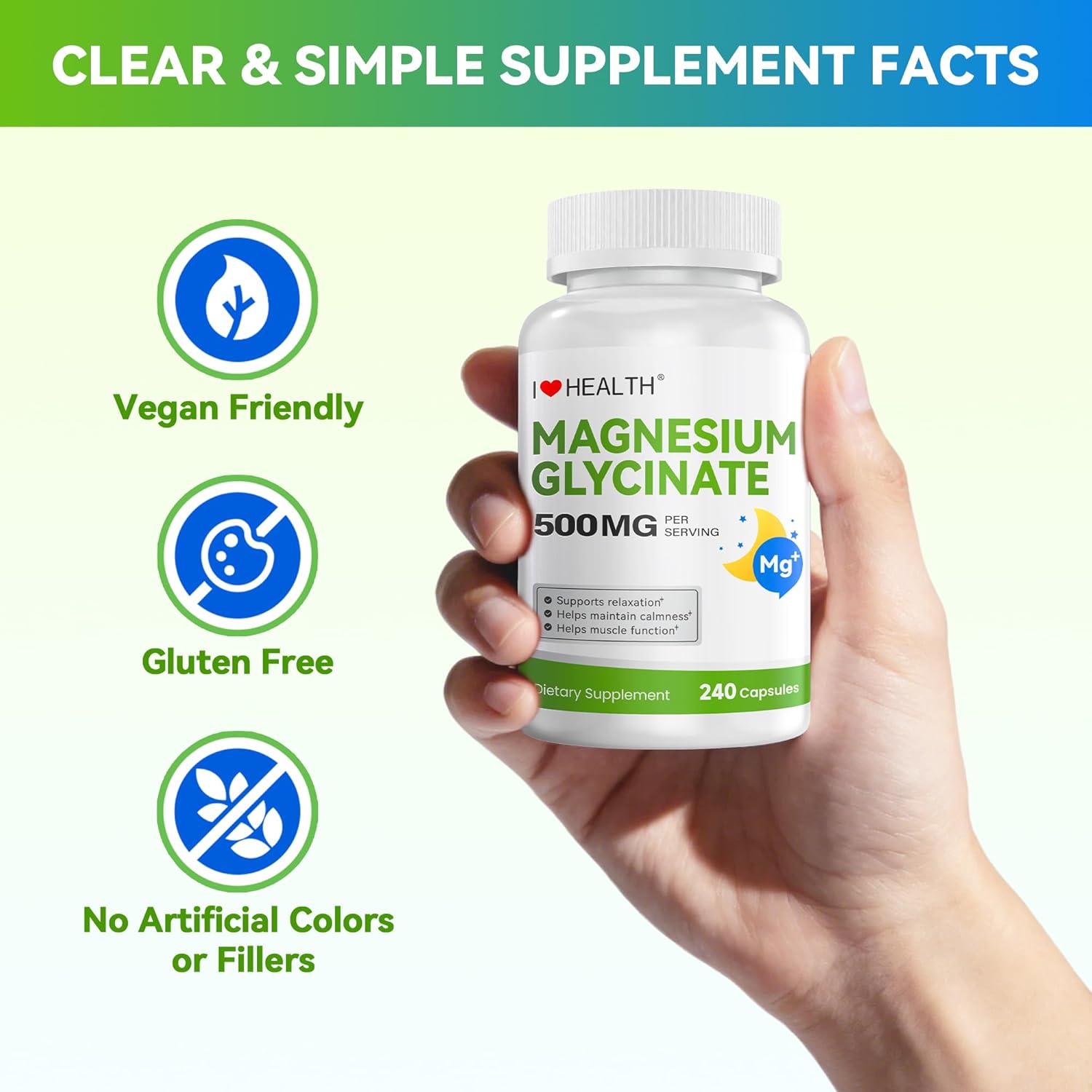Magnesium Glycinate 500mg per Capsule – 240 Capsules – High Absorption Magnesium Supplement for Relaxation, Calmness & Muscle Support – Gentle on Stomach – Made in USA - Image 5