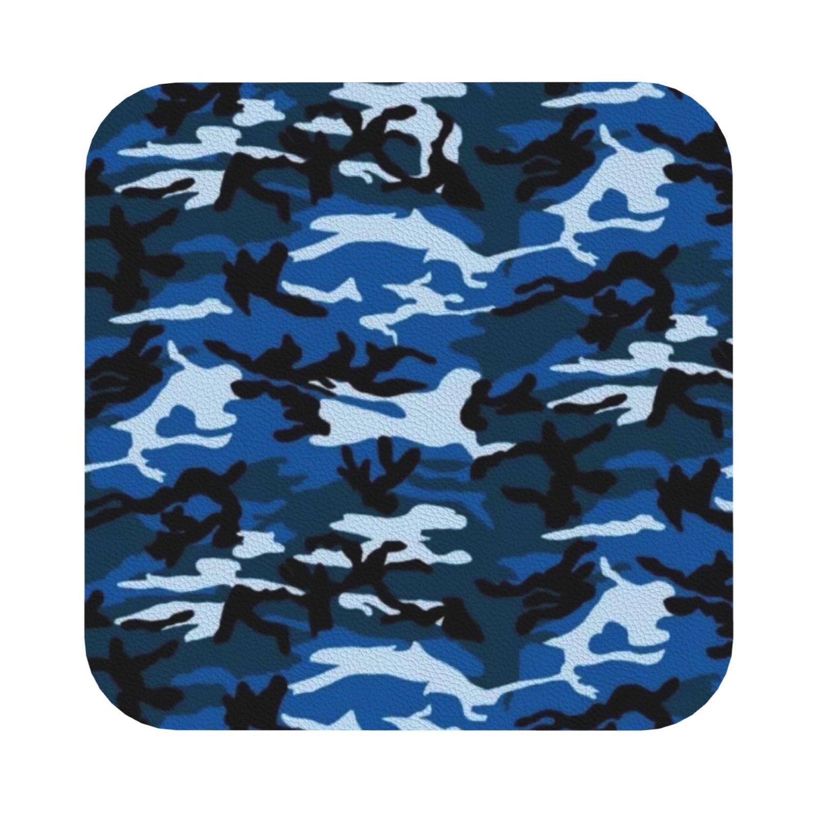 Blue Camo PU Leather Coasters Set of 6 Square Drink Coasters