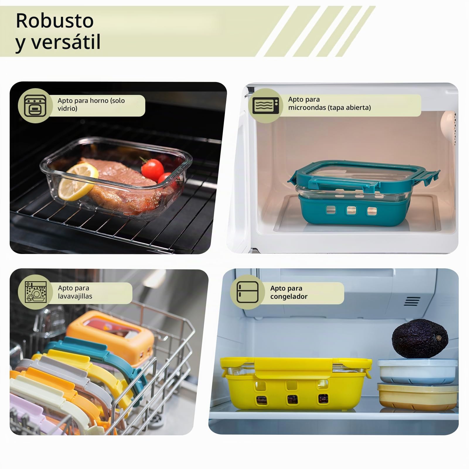 QuaLife Juego de fiambreras coloridas con tapas de vidrio templado, juego de recipientes de vidrio (6 x 640 ml), a prueba de fugas, apilable, apto para microondas y lavavajillas, sin BPA, perfecto