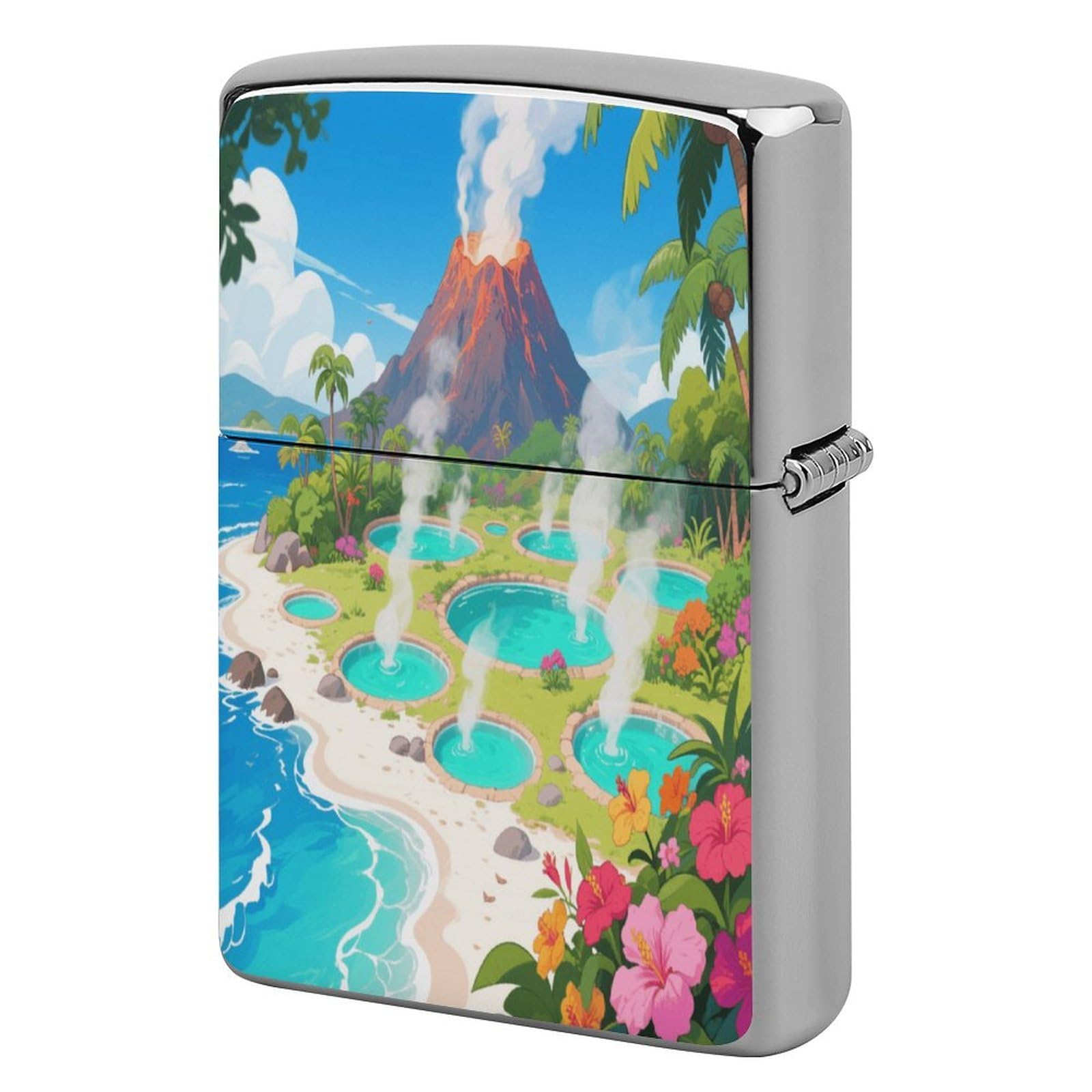 Fekiloot Style Hot Spring Volcanic Island Lighter Case Cover Metal Lighter Case