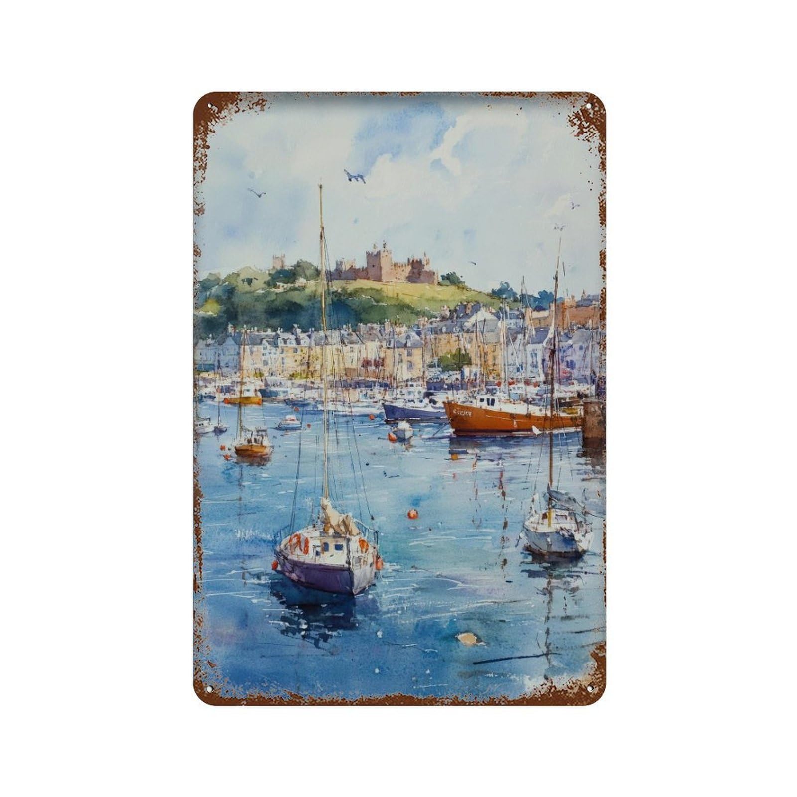 xiaoxiaoshen Falmouth Corn Coastal Scenic Seaside Village Wall Decor Art Metal Tin Poster Modern Home Decor Art Home Bar Shop Decorations Vintage Sign 30x20cm