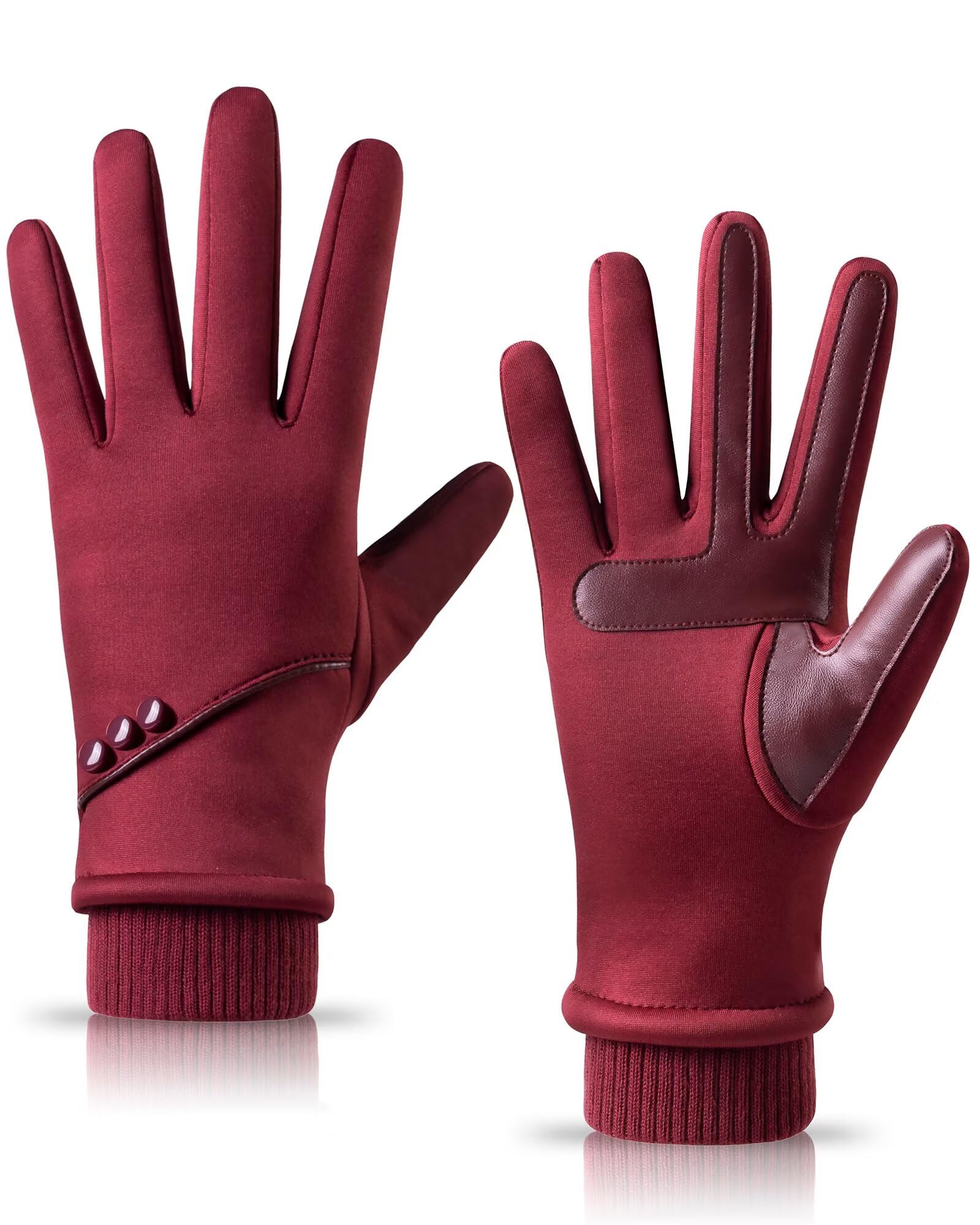 HOLDINA Winter Gloves Women with Touchscreen Fingers,Gloves for Women Water-Resistant with Anti-Slip Leather