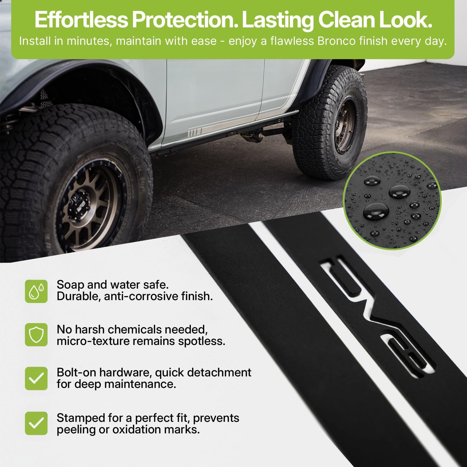 DV8 Offroad Pinch Weld Covers Compatible with 2021-2026 Ford Bronco 4-Door, Extra Layer of Protection for Off-Road Scrapes, Easy Bolt-On Installation, Micro-Texture Black Powder Coat