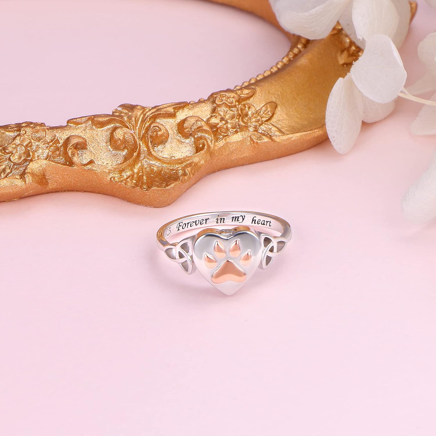 S925 Sterling Silver Heart Dog Cat Pet Urn Paw Ring for Ashes Keepsake Memorial Jewelry Cremation Print Bands Women Gift - Image 3