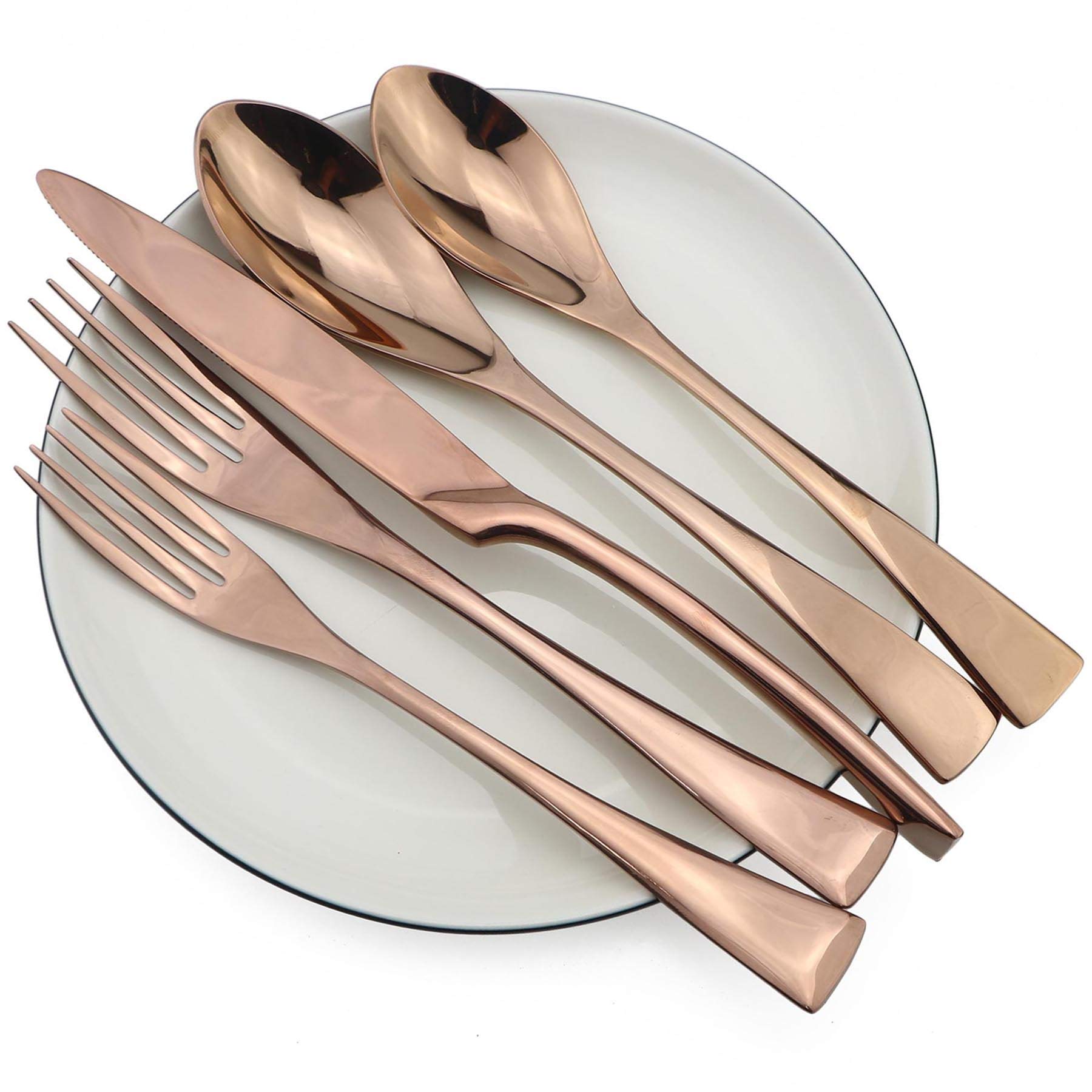 BRIIEC Luxury Mirror Polishing Rose Gold 20 Pieces 18/10 Stainless Steel Steak Knife and Spoon Fork Silverware Set, Service for 4