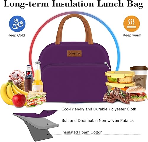 Miniatura 8 de Bolsa de almuerzo para mujeres y hombres, lonchera aislada para adultos, bolsa de almuerzo reutilizable para el trabajo, picnic o viajes (morado)