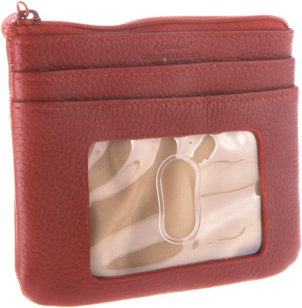 Buxton Large Leather ID Coin/Card Case Wallet, Rfid Blocking, Dark Red, One Size