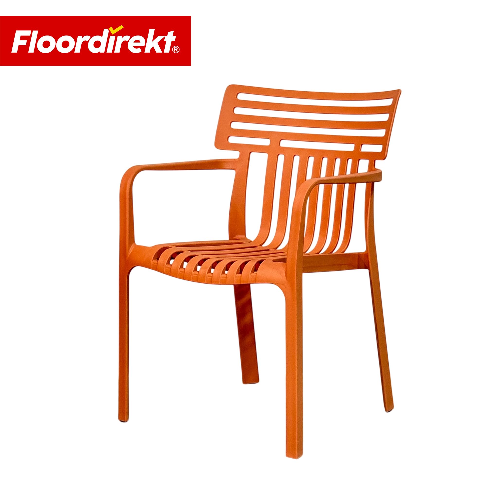 Floordirekt Silla de jardín Sitwell con reposabrazos - silla de diseño apilable, naranja, resistente a la intemperie y a los rayos UV, soporta hasta 200 kg, para balcón, terraza y jardín