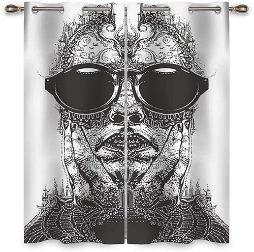 Miniatura 2 de Cortinas con diseño de dibujos de fantasía, arquitectura paisajista y naturaleza, para sala de estar, 2 paneles, cortinas negras para decoración de
