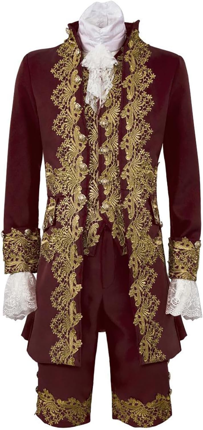Prince Costume Men's 4-Piece Edelmann Coat Men's Embroidery Includes Suit Vest & Trousers & Arm Warmers Gothic Jacket Medieval Blazer Steampunk Tailcoat Royal Prince Outfit Halloween