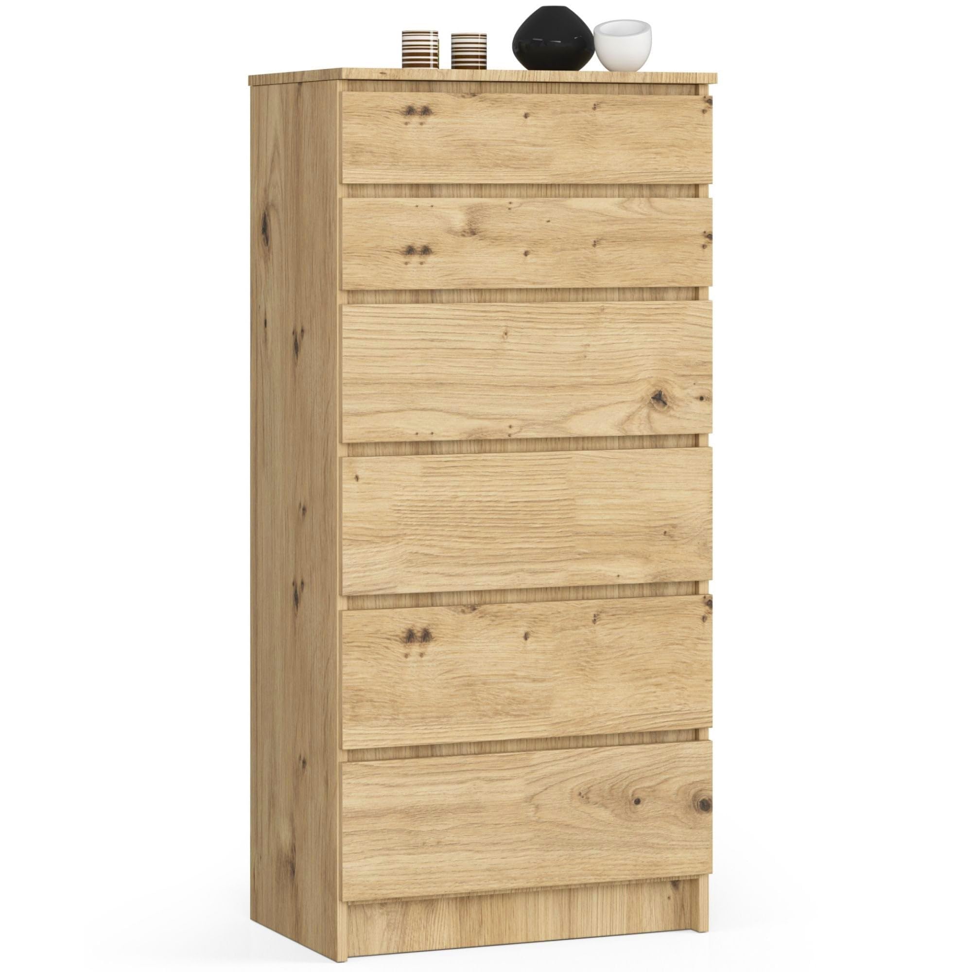 AKORD Cassettiera K60 con 6 Cassetti | Credenza Alta | Moderna Mobiletto per Soggiorno Sala da Pranzo Camera da Letto Corridoio Bagno | Armadio Cameretta | 60x130x40 cm, 43kg | Rovere artigianale