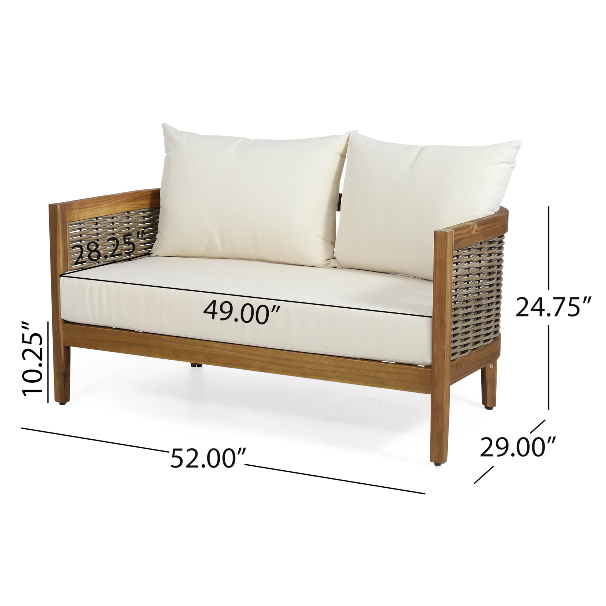 Kayiz - Juego de conversación de madera de acacia para patio, sofá biplaza al aire libre con mesa auxiliar, grupo de asientos para terraza de patio, detalles de ratán de 4