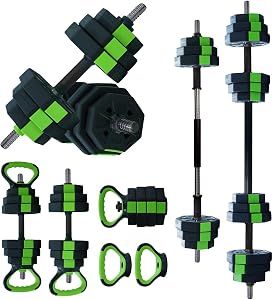 PeakPursuit 4-in-1 Adjustable Dumbbell Set, Weight Sets with Dumbbell/Barbell/Kettlebell/Push Up Stand, Octagon Adjustable Dumbells for Home&Gym Strength Exercise