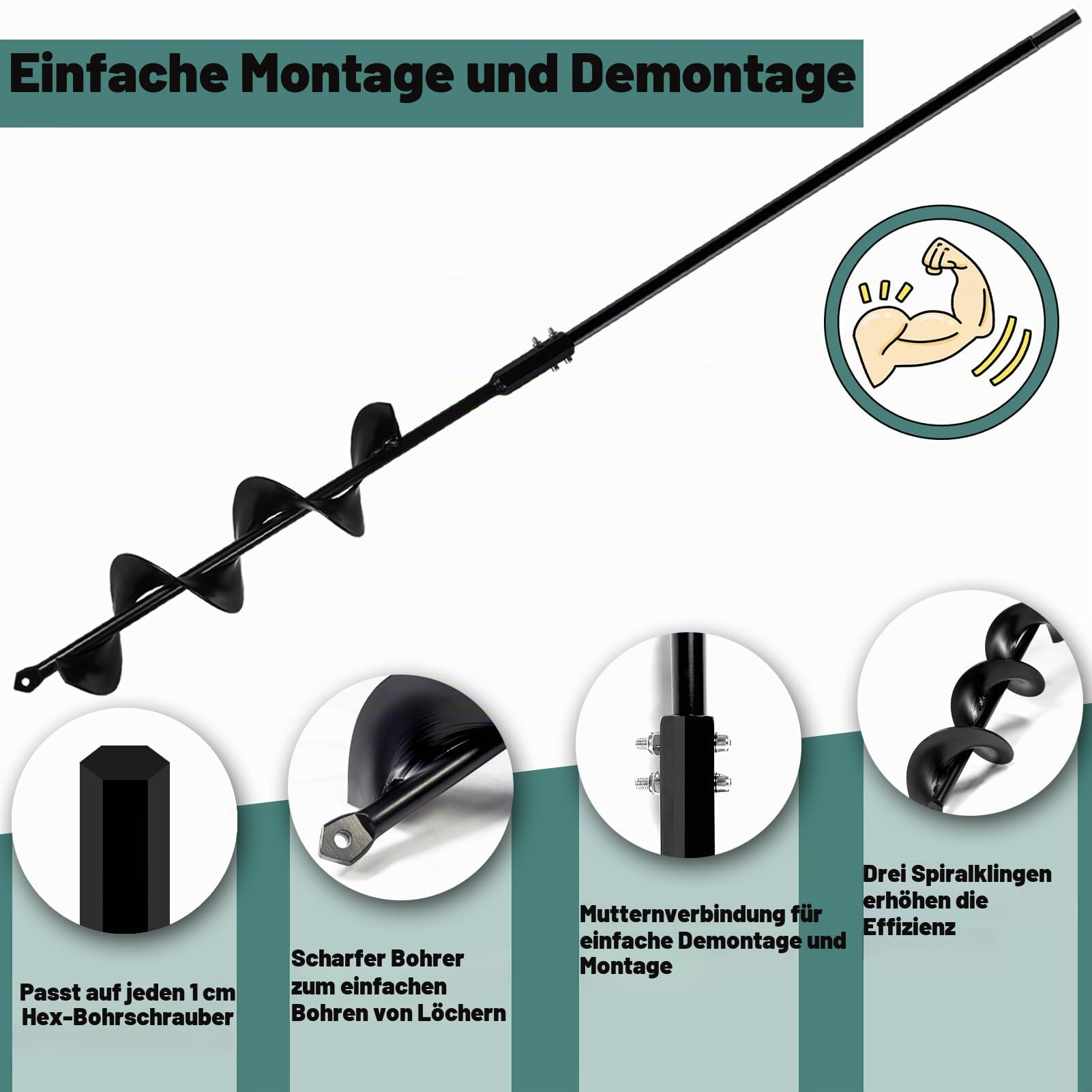 7.5x85cm Gartenbohrer Erdbohrer für Bohrmaschine, Abziehbar Sie Garten Auger Bohrer Bit,Erdlochbohrer zum Löcher Graben,Garten Schnecken Spiralbohrer für 3/8 Zoll Sechskantantriebsbohrer