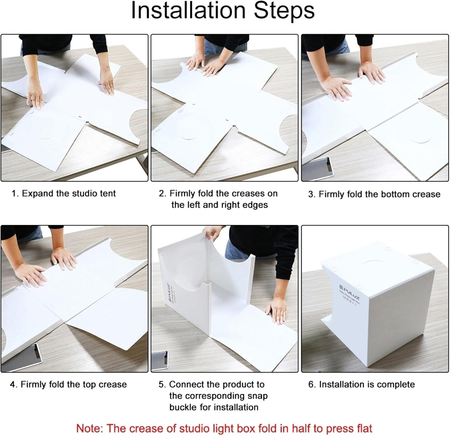 Step-by-step visual guide for assembling the PULUZ Mini Light Box