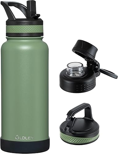 Miniatura 35 de OLDLEY Botella de Agua Aislada de 32 oz con Pajilla, Vaso Frasco de Agua Deportiva de Acero Inoxidable con 3 Tapas (Pajilla, Boquilla y Tapa con