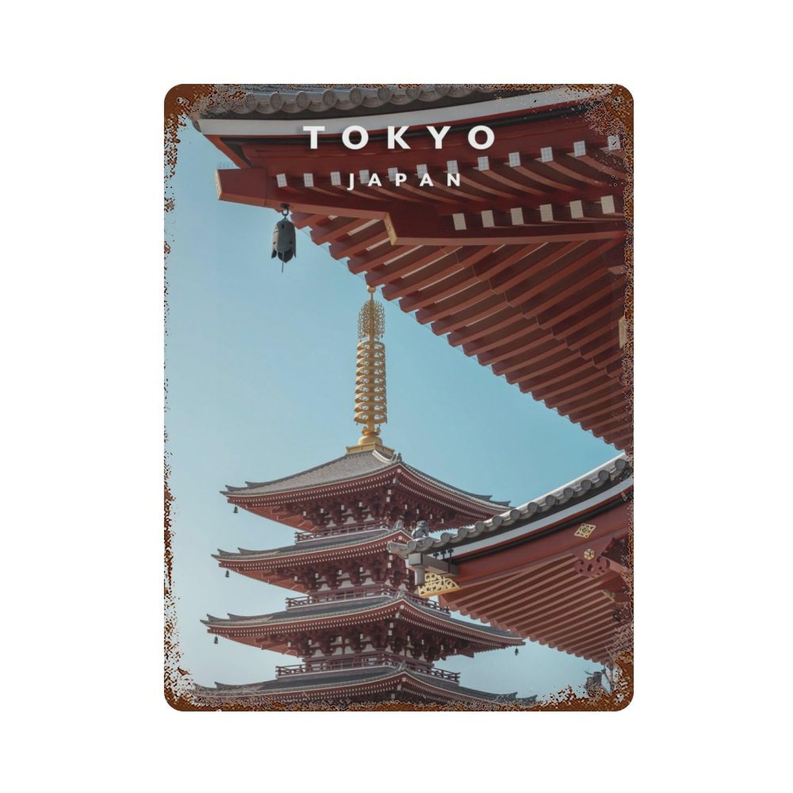 SensoJi Pagoda Rust Effect Tin Sign 15.7"x11.8", for Bistro, Counter And Cafe Decor, Shabby Chic Decor