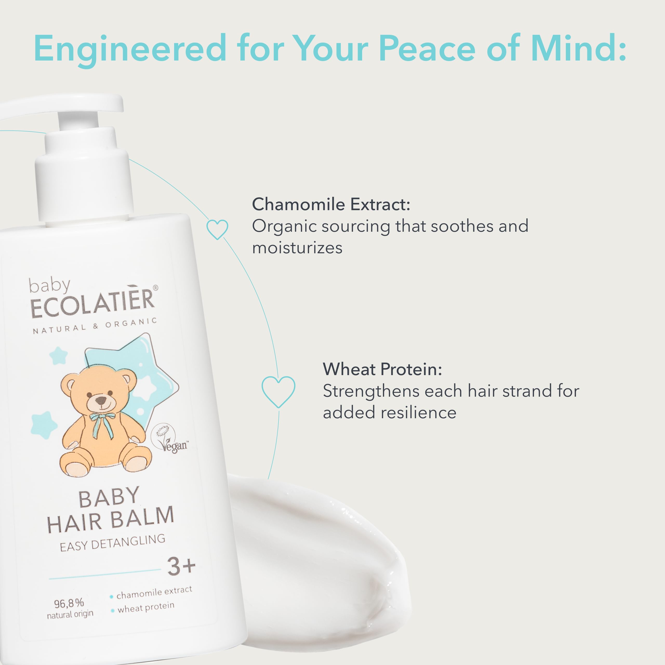 ECOLATIER Baume nourrissant pour cheveux bébé 250 ml camomille protéines de blé 96,8% naturel végétalien