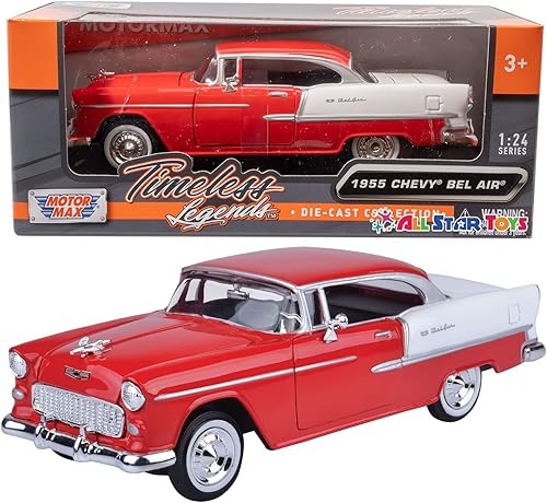 1955 Chevy Bel Air, rojo, escala 1/24 fundido a troquel modelo Toy Car Motormax 73229