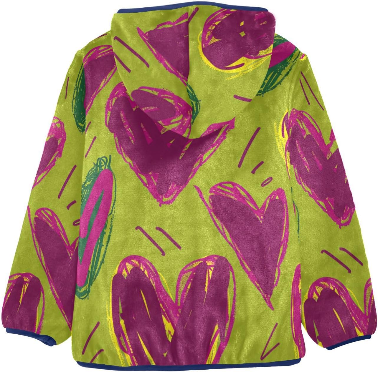 Retro Doodle Heart Toddler Winter Jackets Outerwear Jackets Navy Blue Baby Boy Zipper Hoodie