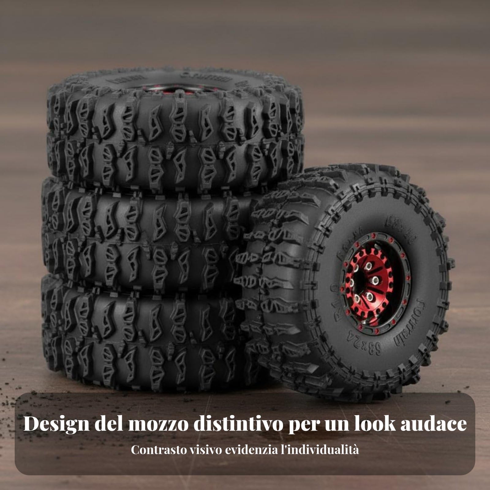 Mozzo Ruota in Lega Cerchi RC Ruote Crawler Pneumatici Tassellati Alluminio Bloccaggio Perline Trattenuta Gomma Controllo Migliorato Adatto per, Oro