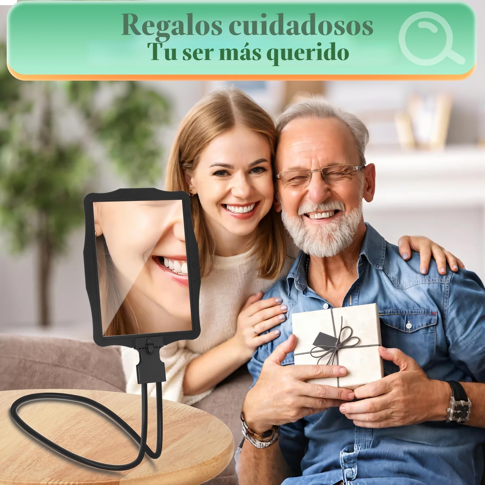 NZQXJXZ 10X Recargable Lupa con Luz, Lupas Grandes con Manos Libres para Leer Libros, Lupa de Página Completa de Libro, Lupa de Cuello de Cisne Flexible para Reparar, Coser, Personas con Baja Visión