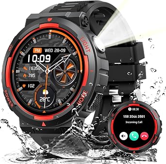 Military Smart Watches for Men Answer/Make Calls with LED Flashlight 3ATM Waterproof Smartwatch with 100+ Sports Modes 1.53" Fitness Tracker with Heart Rate Monitor for iPhone Android