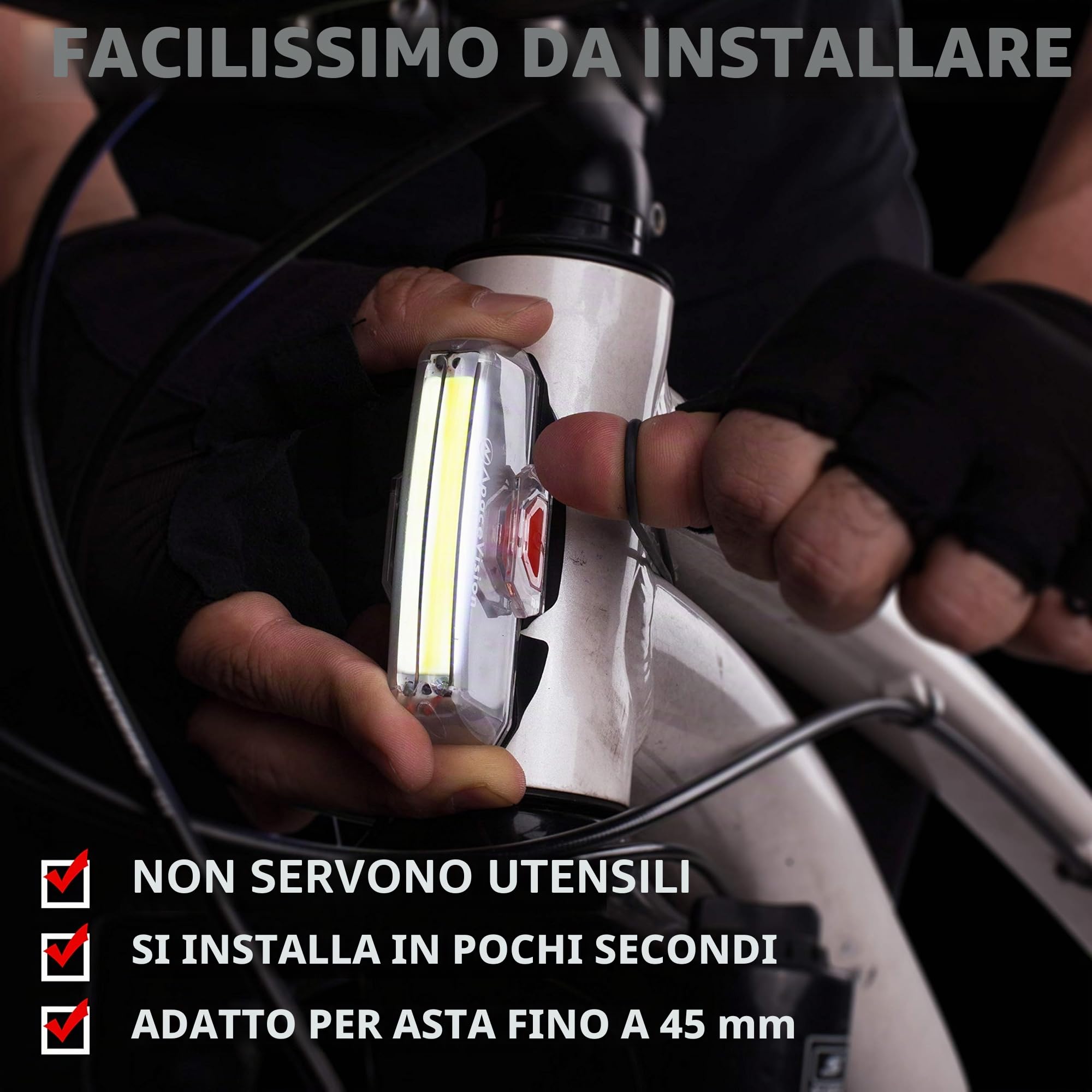 Luce Anteriore USB Ricaricabile per Bicicletta by Apace – Potente Luce di Sicurezza Anteriore per Bici – Super Luminosa 200 Lumen per Una visibilità Ottimale in Bicicletta