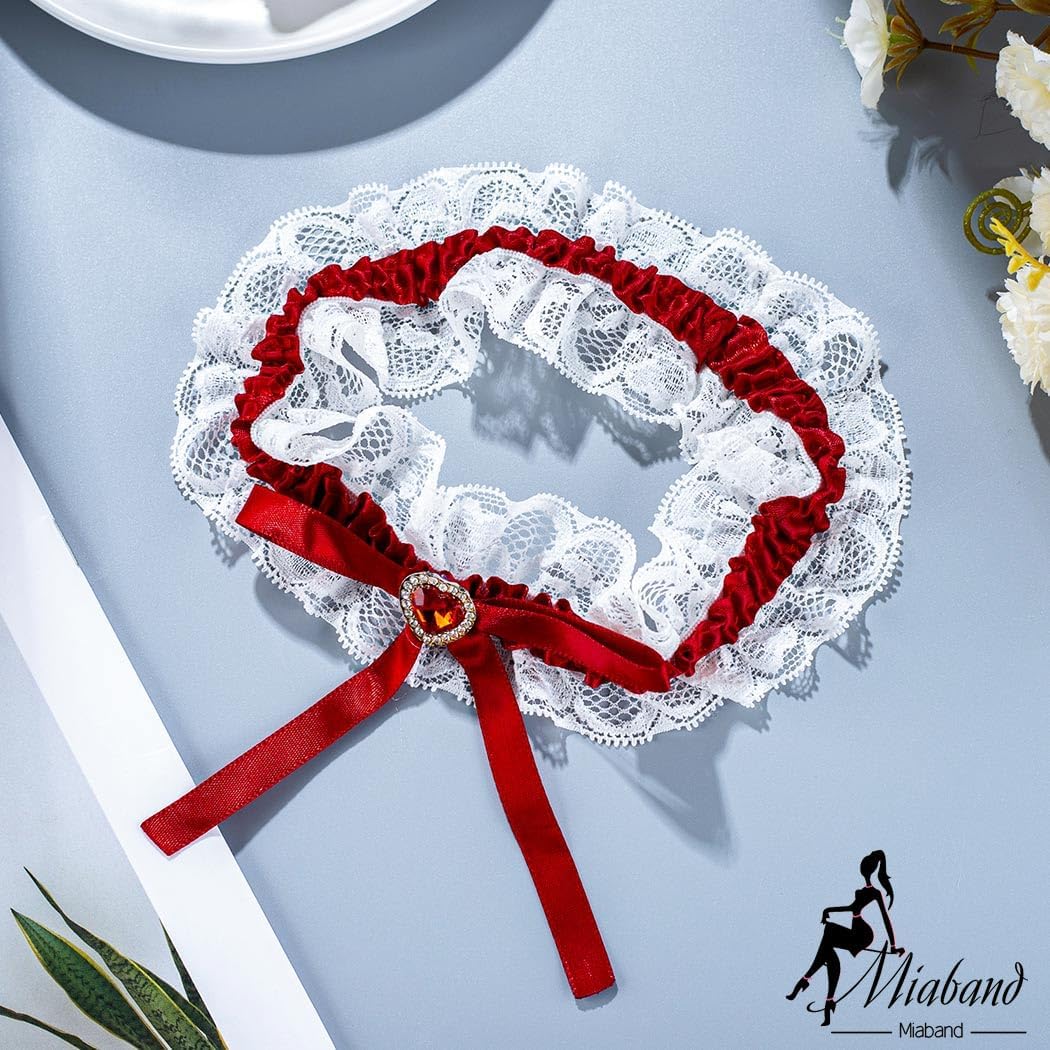 Lace Wedding Garter Red Rhinestones Bow Lace Leg Garter Thigh Garter Elastic Bell Leg Garter Christmas for Women