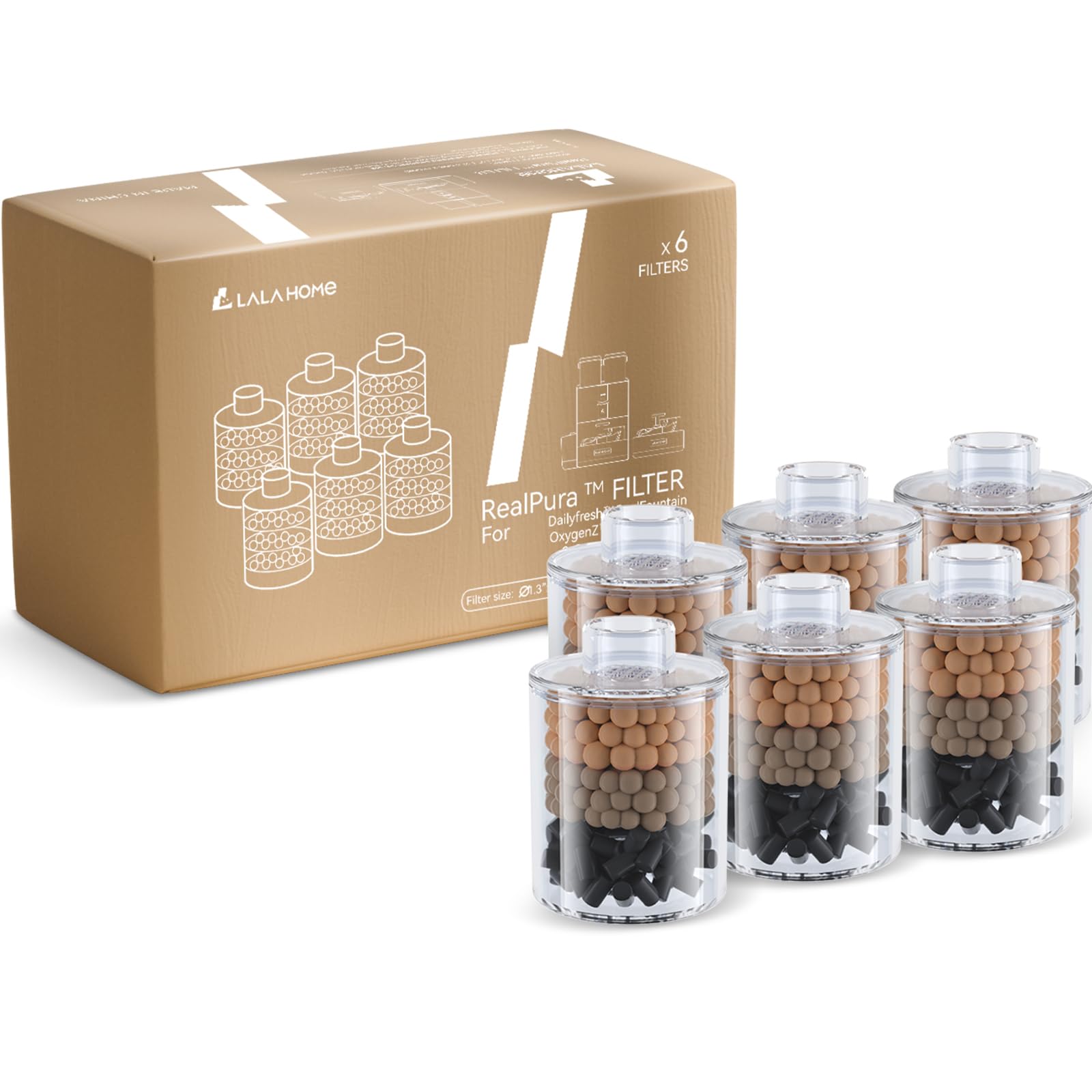 LALAHOME RealFountain自動給水器専用交換部品 RealPura フィルター 6個入り（半年分）