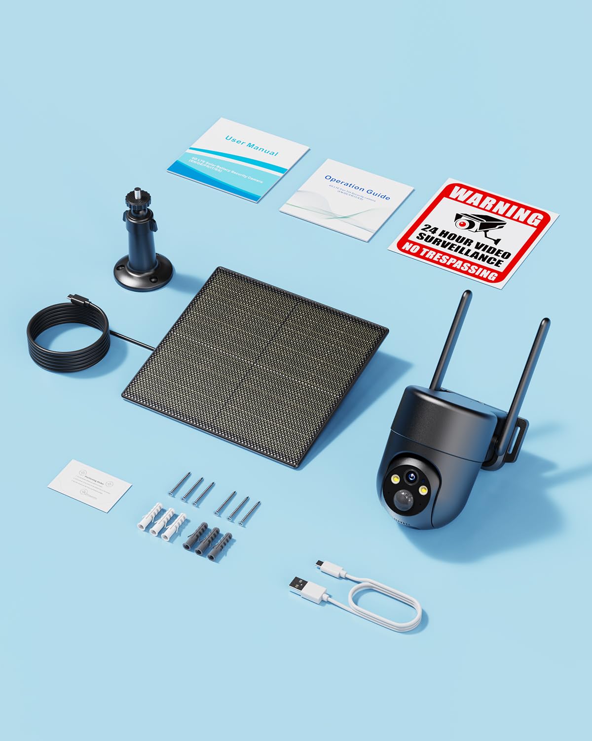 SEHMUA 4G LTE Telecamera Esterno senza Fili, 2K Solare con Sim | 360 PTZ Videocamera Sorveglianza senza wifi con Pannello Solare e Batterie, Visione Notturna, PIR Rilevamento, IP66