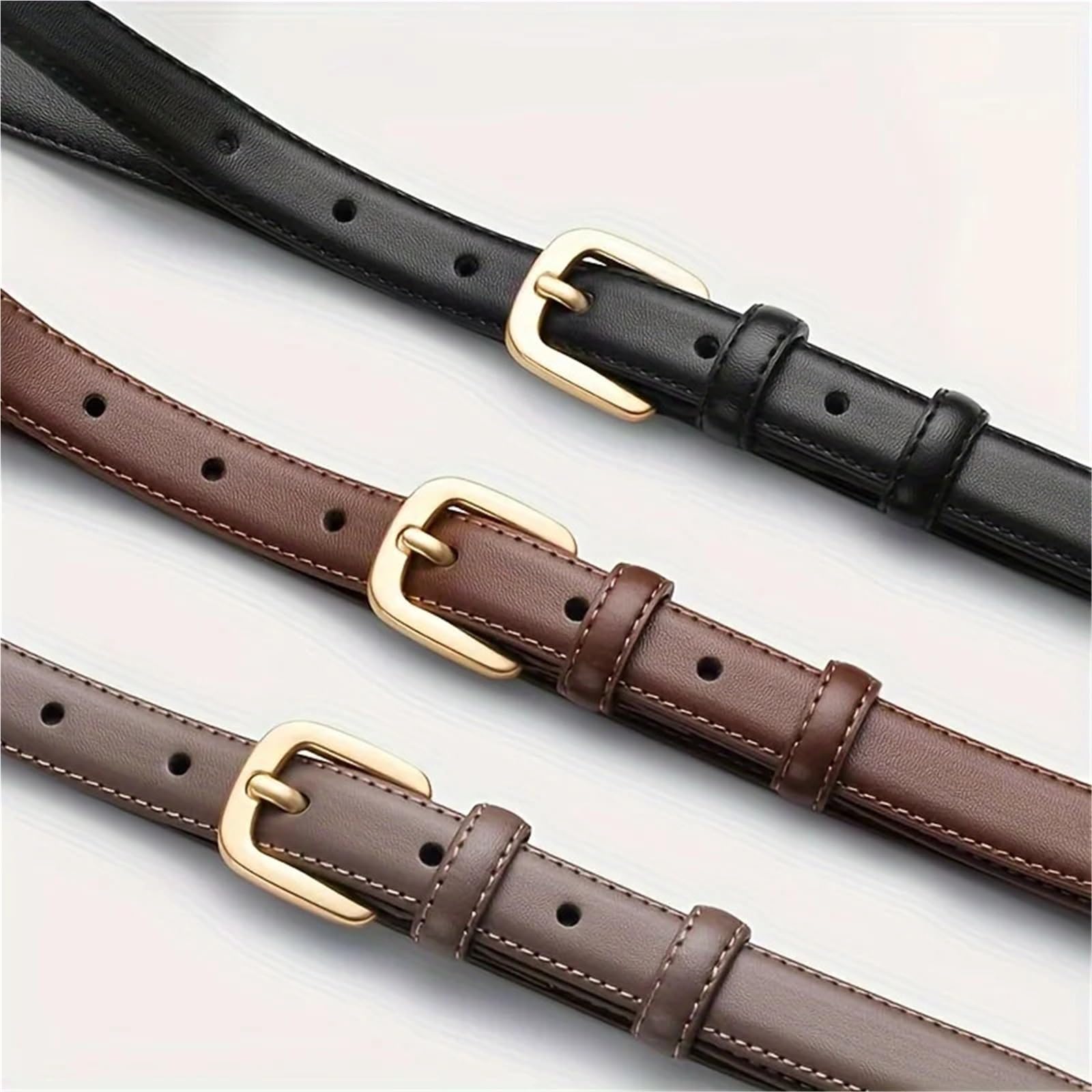 Paquete de 2 cinturones informales con cinturón doble bucle hebilla aguja, sencillo y agradable al tacto para Vestidos