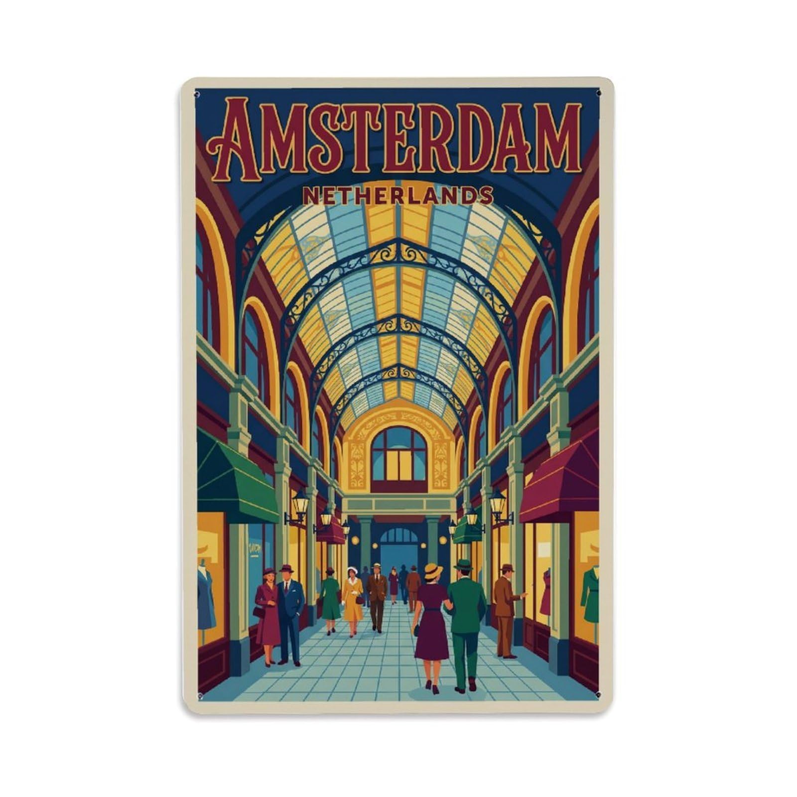 Vintage Travel Arcade Netherlands Shopping（1） Metal Tin Sign Plaque Wall Decor for Cafe, Club Bar, Office, Home Garden Metal Poster 8x12Inch