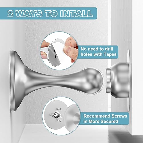 Vista 19 de Topes magnéticos para puerta, paquete de 4, topes de puerta de acero inoxidable para montaje en pared y piso, soporte de puerta mantiene la puerta