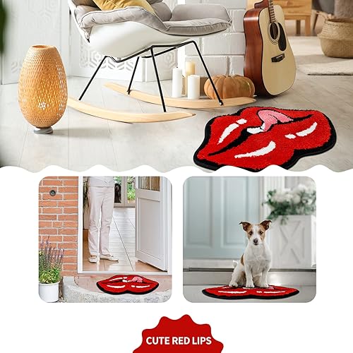 Miniatura 4 de Alfombra con forma de labios rojos, bonita alfombra de baño de labios para puerta, tapete de baño de dibujos animados y tapete para decoración de