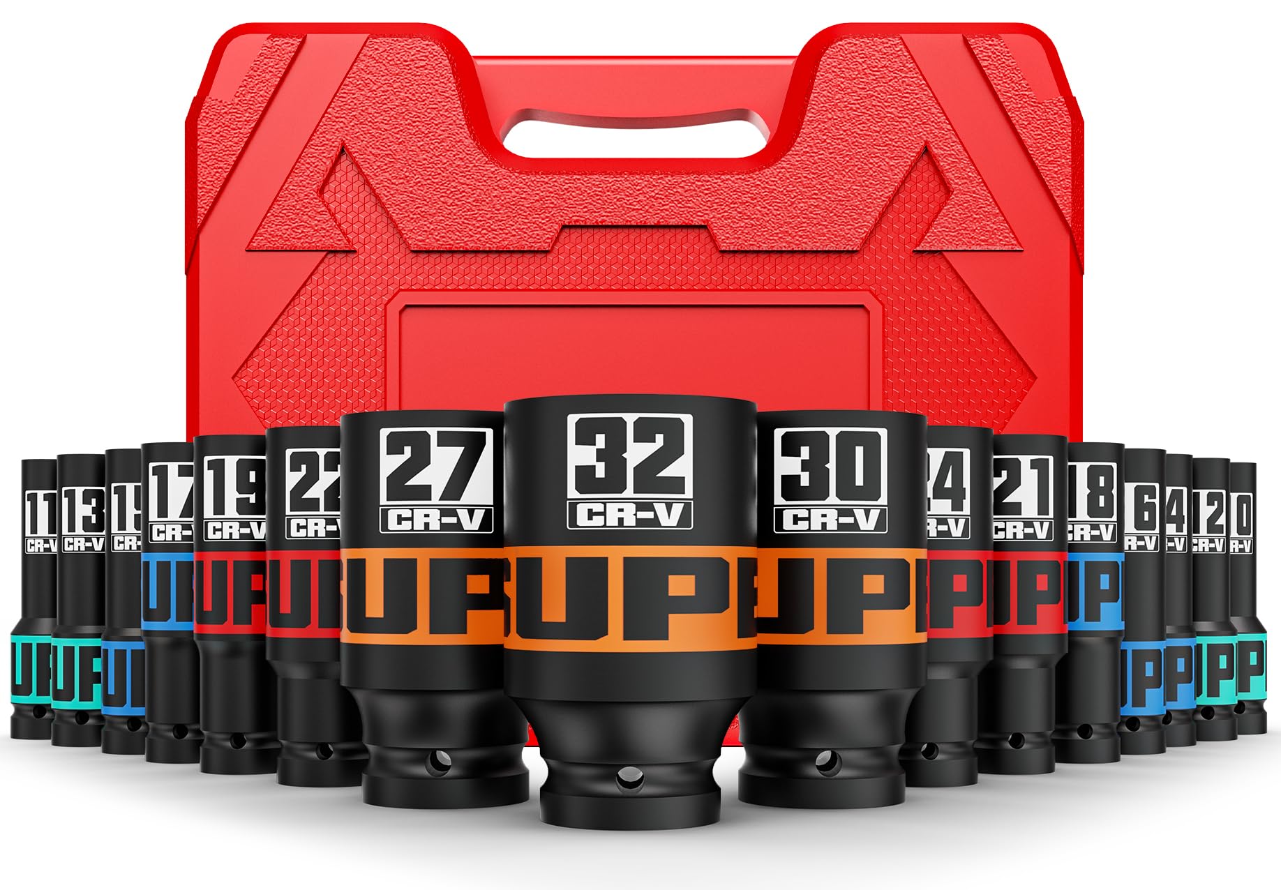 16 Piece 1/2" Drive Impact Socket Set, 10-32 mm Thicker Deep Sockets, Metric Socket Set, 6-Point, Cr-V, Automotive and Home