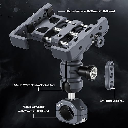 Miniatura 7 de Kit de montaje para teléfono de motocicleta, brazo de doble enchufe antirrobo, clip de teléfono giratorio de 360 y abrazadera de aluminio para