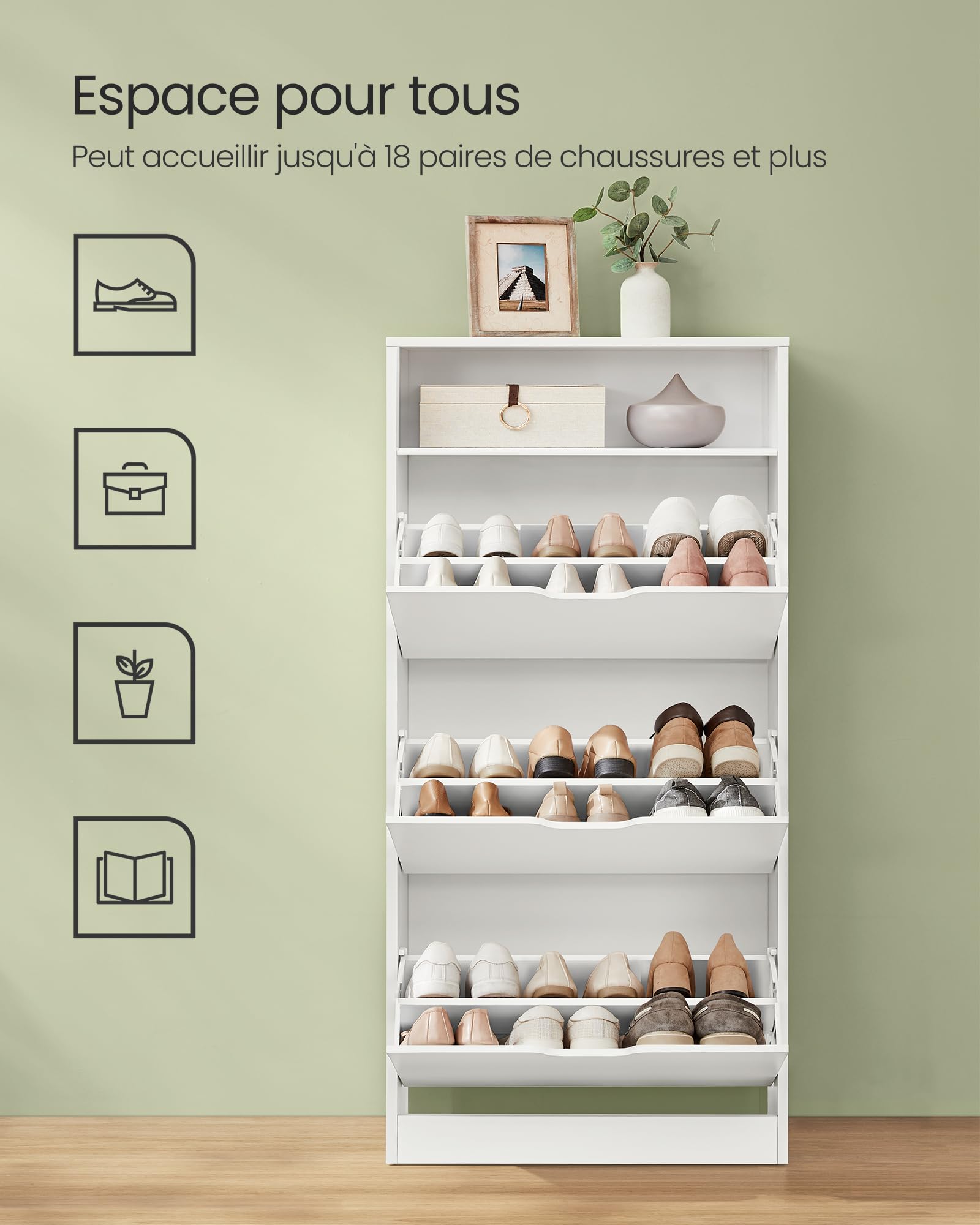 VASAGLE Custos Collection - Meuble à Chaussures 2 Portes, Étagère à Chaussures, Compartiment Ouvert, Séparateur Réglable, 10 à 12 Paires, pour Entrée, Blanc Nuage, LBC046W01